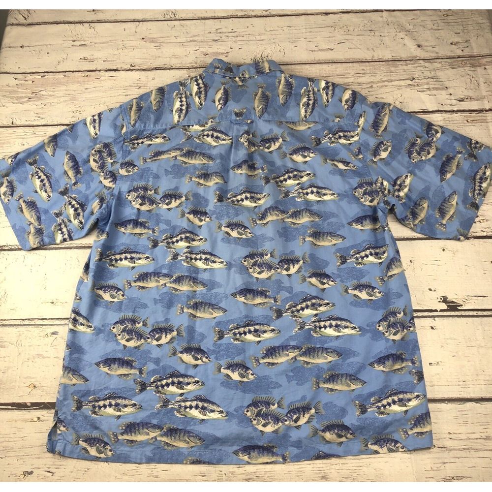 Columbia Shirt Mens Large Blue Fish All Over‎ Print Button Short Sleeve Casual - Picture 10 of 11